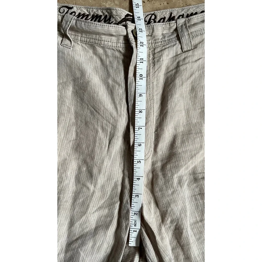 Tommy Bahama Mens 100%‎ Linen Shorts Tan White Striped Flat Front Size 36